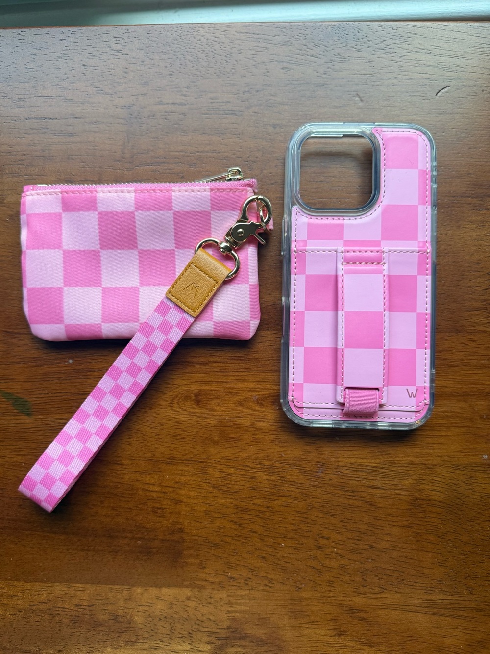 Bubblegum Check Walli Case w/ matching zipper pouch & lanyard for iPhone 16 Pro